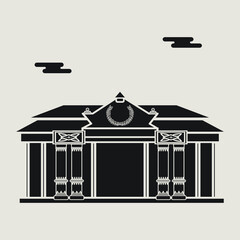 Flat vector illustration silhouette of a historic building in the city of Yogyakarta. Simple icon design cartoon for vacation travel tourist attractions Kraton Yogyakarta landmark.