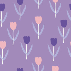 Seamless tulips pattern on purple background. Tulip vector.tulip pattern.flower seamless pattern.