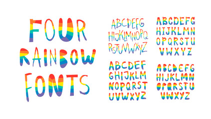 Vector Flat Illustration Rainbow Font. Cartoon Pride Colorful Drawing ABC. LGBTQ Flag Support Letter Alphabet