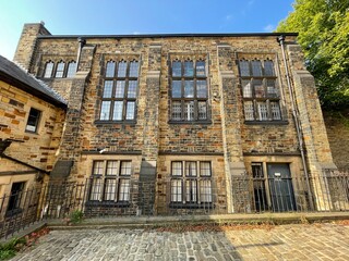 Old building, by a stone cobbled yard on, Stott Hill, Cathedral Close, Bradford, UK