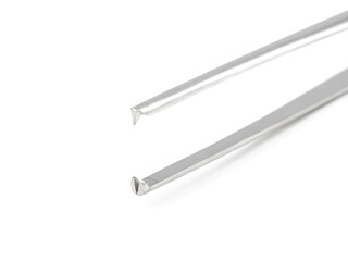 straight steel surgical tweezers with fang on a white background