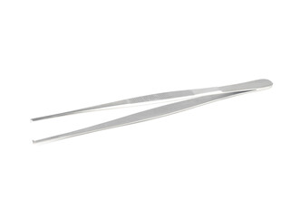 straight steel surgical tweezers with fang on a white background