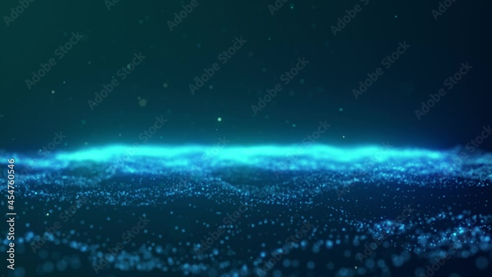 Wall mural Abstract Blue Particles Background. Abstract Fluid Particles. Particles And Blue Background 4K. Beautiful Abstract Background. Particles Waving Background.