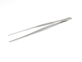 straight steel surgical tweezers with teeth on a white background