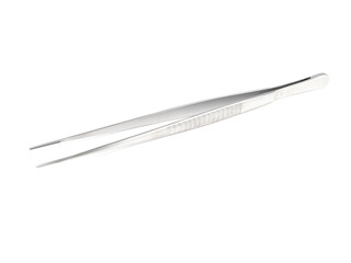 straight steel surgical tweezers with teeth on a white background