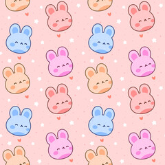 Rabbit with cute bunny seamless pattern, kawaii rabbit animals background, easter vector illustration