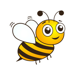 Bee cute character with big eyes. Cartoon happy bee. Vector isolated on white