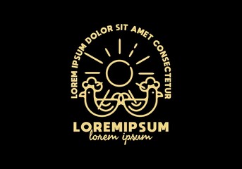 Twin rooster and sun line art with lorem ipsum text