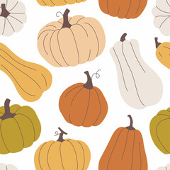Vector seamless pattern with pumpkins in pastel colors. Vector repetitive background for fall season. - 454762330