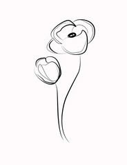 Flower One Line Drawing. Continuous Line of Simple Flower Illustration.