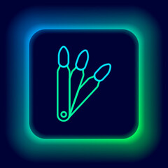 Glowing neon line Set of false nails for manicure icon isolated on black background. Varnish color palette for nail extension. Artificial nails. Colorful outline concept. Vector