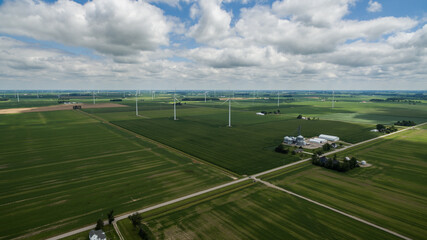 Fototapeta na wymiar Windmills in Field