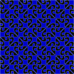 vector pattern in geometric ornamental style. Black and white and blue pattern.
