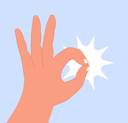 All done, everything is all right or great. Hand OK sign. Communication gestures concept. Flat clean linear vector.