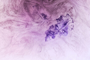 Abstract lilac color background. Swirling vibrant hookah smoke, underwater lavender ocean, dynamic paint in water