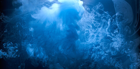 Abstract blue ocean sea background, indigo ink sky, liquid azure paint underwater, swirling smoke...