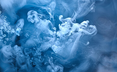 Abstract blue ocean sea background, indigo ink sky, liquid azure paint underwater, swirling smoke...