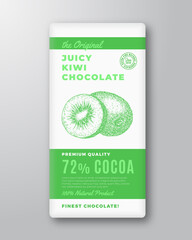 The Original Finest Chocolate Abstract Vector Packaging Design Label. Modern Typography and Hand Drawn Kiwi Fruit Sketch Silhouette Background Layout. Isolated