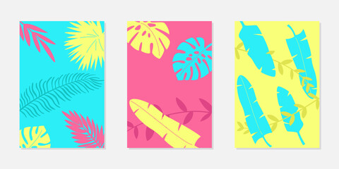 Fototapeta na wymiar Set of abstract floral tropical cards.