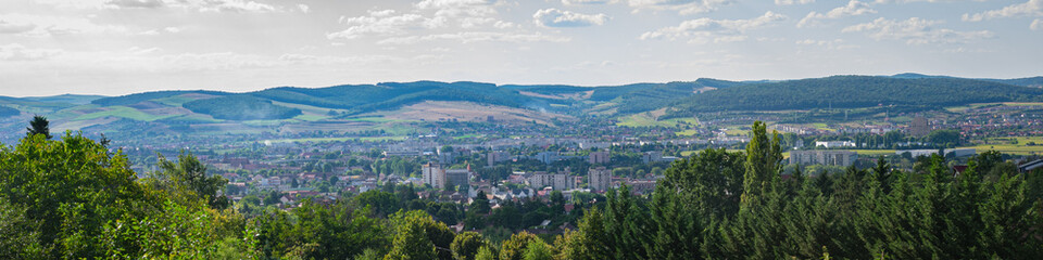 Scenic view from a hill of the city of Targu Mures in Transylvania, Romania