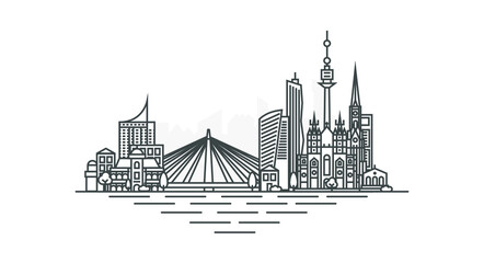 City of Vienna, Austria architecture line skyline illustration. Linear vector cityscape with famous landmarks, city sights, design icons, with editable strokes isolated on white background.