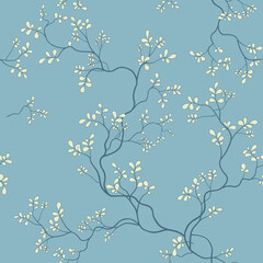 seamless pattern of flowers, branches and leaves
