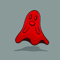 Red ghost cartoon isolated vector illustration with outline and shadow. can use for icon, sign, resources, element, collection, symbol, logo, ornament halloween design