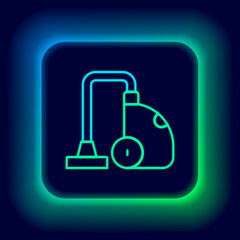 Glowing neon line Vacuum cleaner icon isolated on black background. Colorful outline concept. Vector
