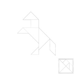 Various tangram puzzles on white background, black outline version