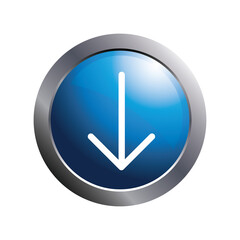 Arrow down icon on modern blue circle for button. Vector illustration.