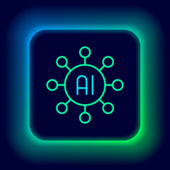 Glowing neon line Neural network icon isolated on black background. Artificial intelligence AI. Colorful outline concept. Vector
