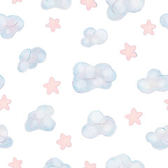Funny Heaven and clouds, stars, sky. Backdrop for textile and fabric.