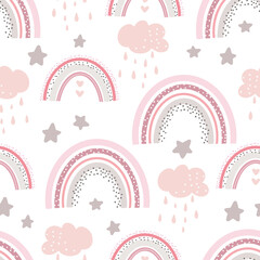 Rainbow cute pattern. Digital paper. Creative childish print for fabric, wrapping, textile, wallpaper, apparel.Vector cartoon illustration in pastel colors
