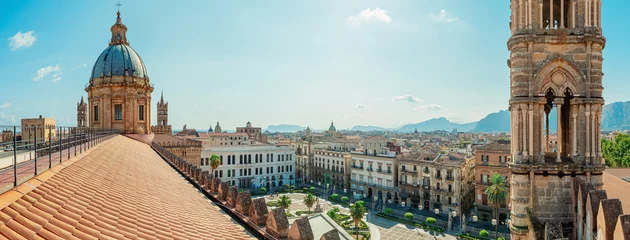 Afwasbaar Fotobehang Palermo panoramisch uitzicht op palermo vanaf het dak van de kathedraal van palermo