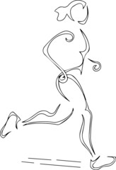 Running slender woman, simple black abstract pattern tattoo.