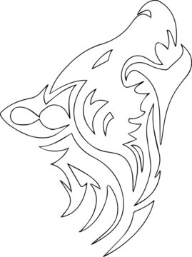 Wolf howling up to the moon. Beautiful wolf tattoo tribal. Vector wolf's head as a design element on isolated background.