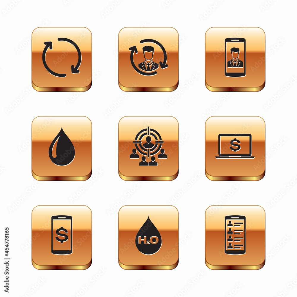 Canvas Prints Set Refresh, Smartphone with dollar, Water drop H2O, Marketing target strategy, and contact icon. Vector