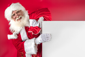 Naklejka premium Emotional senior male model old man with a natural white beard Father Christmas