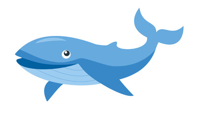 Blue whale. Cartoon vector blue whale isolated on white background.