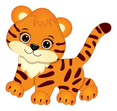 Cute Cartoon Baby Tiger. Vector Tiger