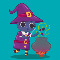 Cat witch cauldron