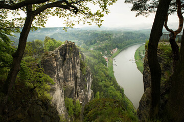 Bastei in the elbe sandstone mountains in the saxon switzerland in Germany