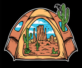 Desert view inside the tent illustration