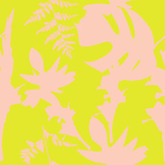 Seamless  tropical flower, plant and leaf pattern background, botanical style. Stylish flowers