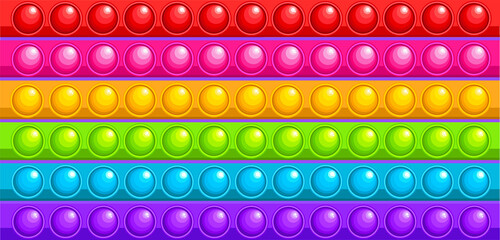 The rainbow antistress toy is large. Background, carpet. Funny Pop it a sensory toy for fidgets. Vector hand-drawn cartoon illustration of the logo icon. Pop it, Simple Dimple