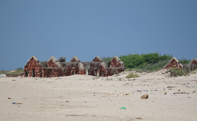 Architectural view of old churches at Dhanushkodi beach in Rameswaram damaged due to Tsunami...