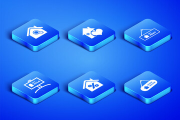 Set Hanging sign with Open house, Search, House percant, For Sale, heart shape and Rent icon. Vector