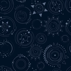 Astrology abstract vector seamless texture with stars and circles