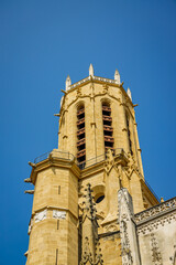 Bell tower of the Aix Cathedral in Aix en Provence in southern France, a Roman Catholic church