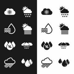 Set Fog and cloud with sun, Water drop percentage, Cloud snow, and icon. Vector